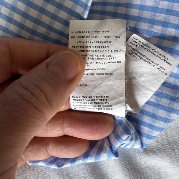 Boss Hugo Boss Men's Gingham Check Long Sleeve Button Up Shirt Blue‎ 41(16) - Picture 10 of 15